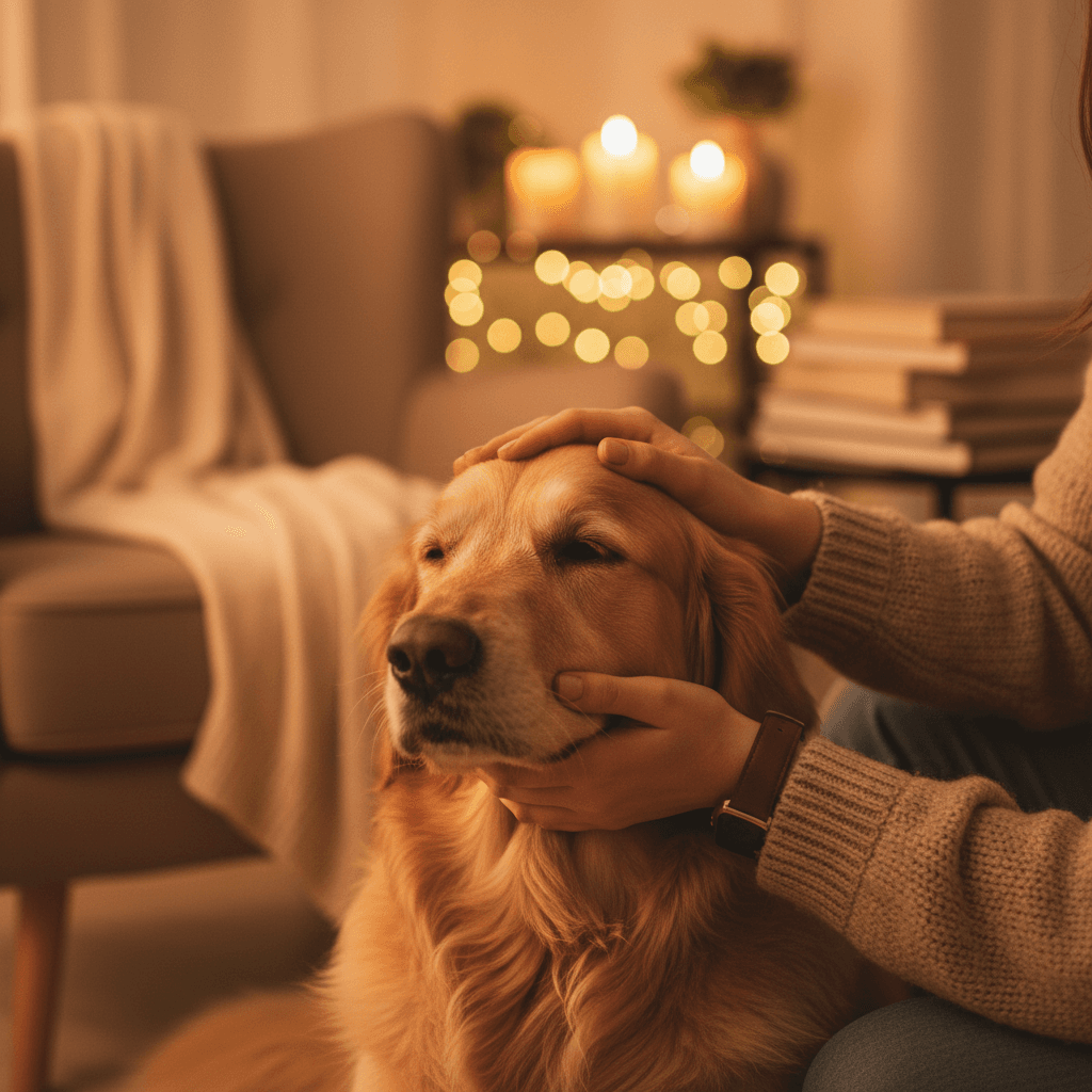 Pet sitter with dog in home